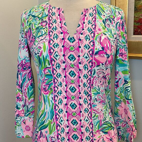 Lilly Pulitzer Nadine UPF 50+ Dress Small Multi Pink Green Print Resort Shift - Picture 2 of 9